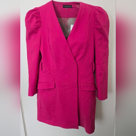 Zara Fuchsia Hot Pink Puff Sleeve Blazer Jacket - Picture 1 of 5